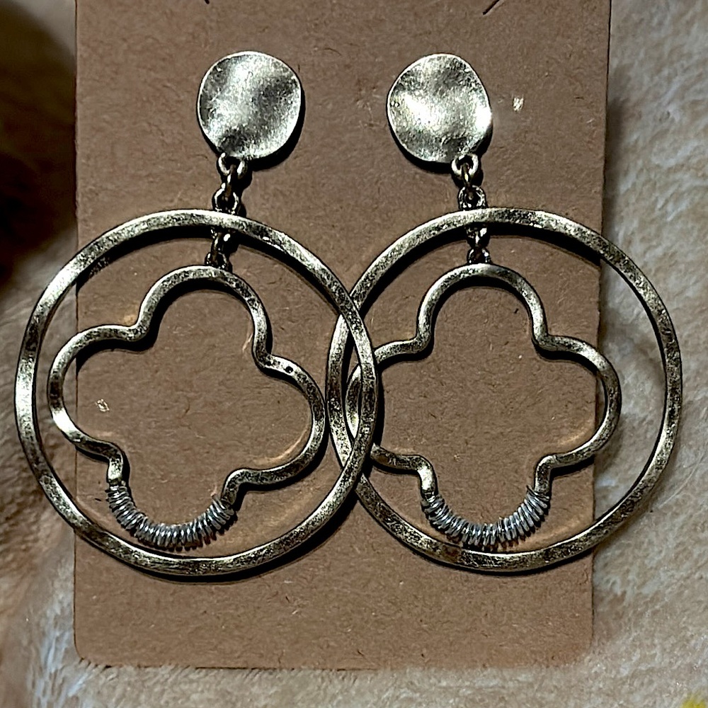 Gold Clovers with Silver Design Earrings